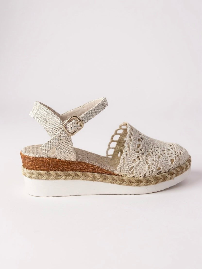 Damen Boho Häkel Platform Sandalen mit Knöchelriemen