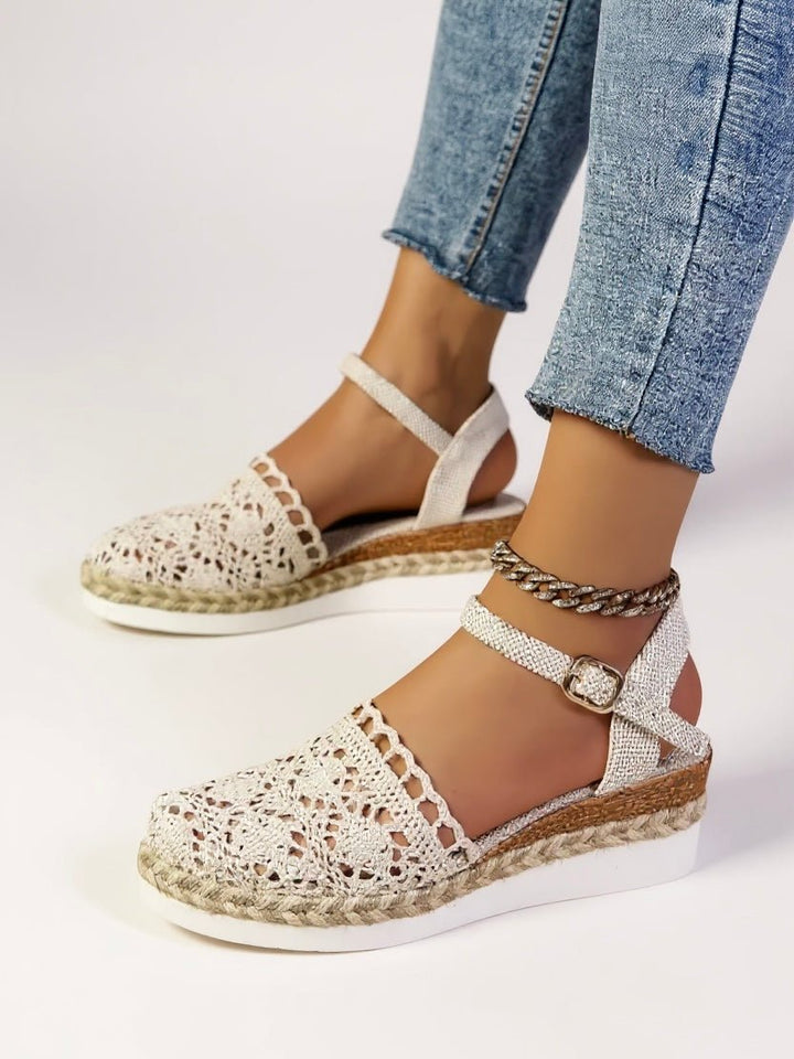 Damen Boho Häkel Platform Sandalen mit Knöchelriemen