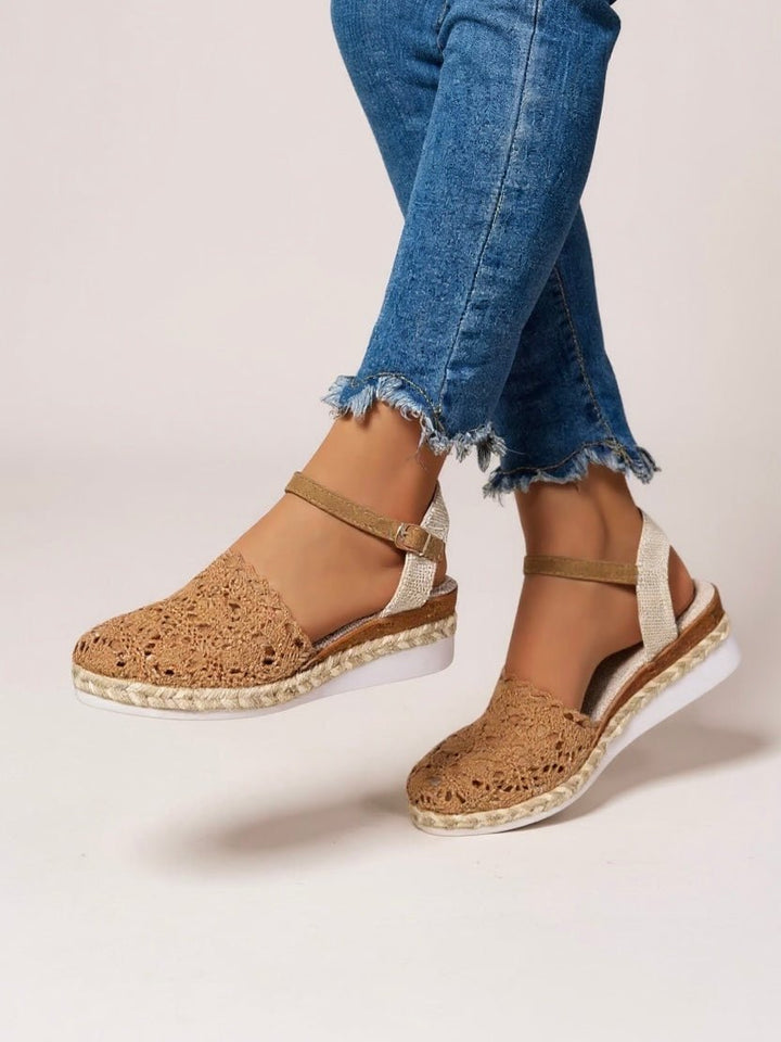 Damen Boho Häkel Platform Sandalen mit Knöchelriemen