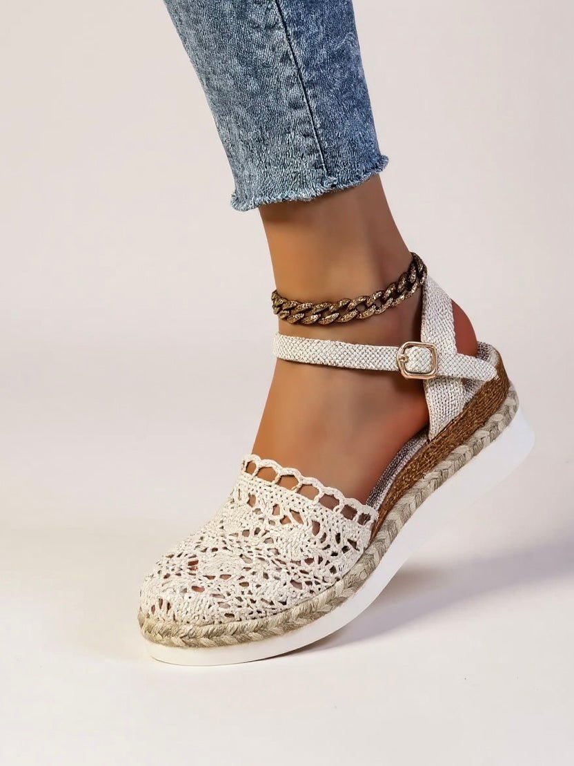 Damen Boho Häkel Platform Sandalen mit Knöchelriemen