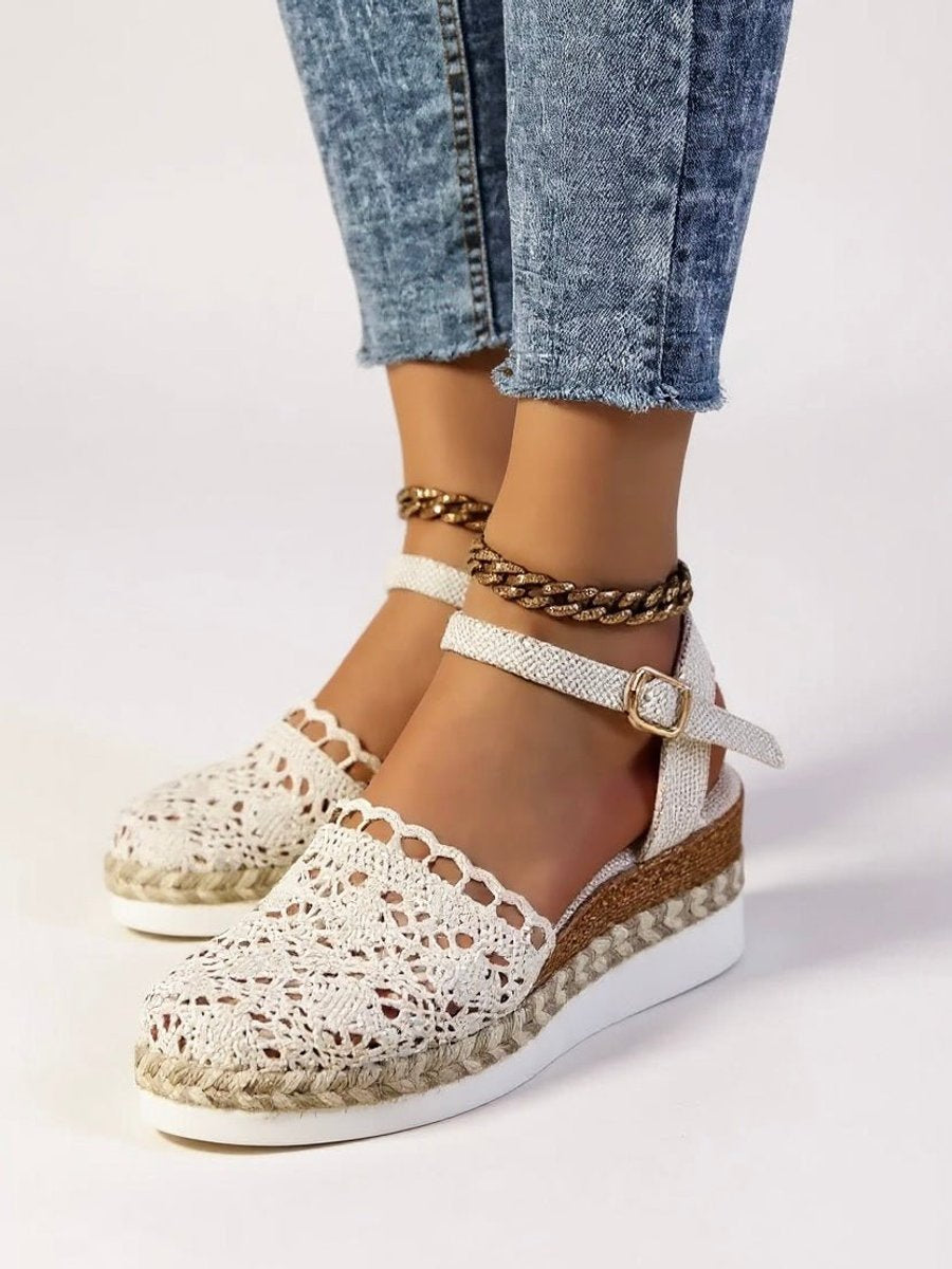 Damen Boho Häkelwerk Espadrille Comfortable Sandals Knöchelriemen