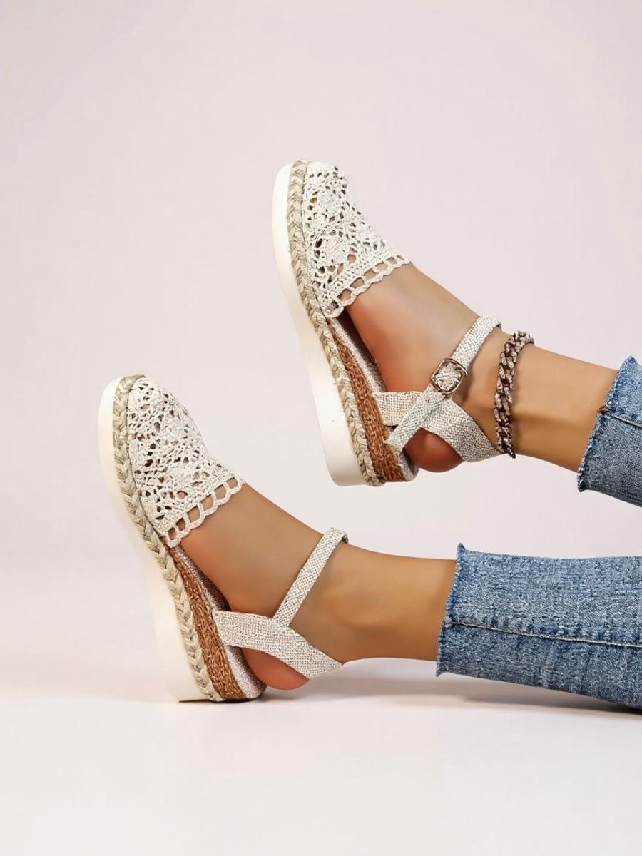 Damen Boho Häkelwerk Espadrille Comfortable Sandals Knöchelriemen