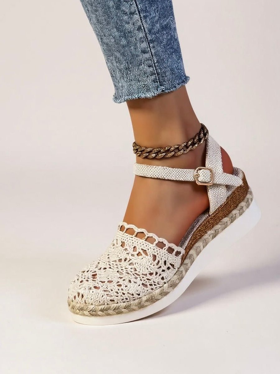 Damen Boho Häkelwerk Espadrille Comfortable Sandals Knöchelriemen
