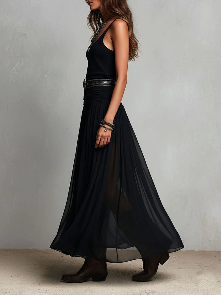 Damen Boho Maxi Kleid mit V-Ausschnitt Tüllrock