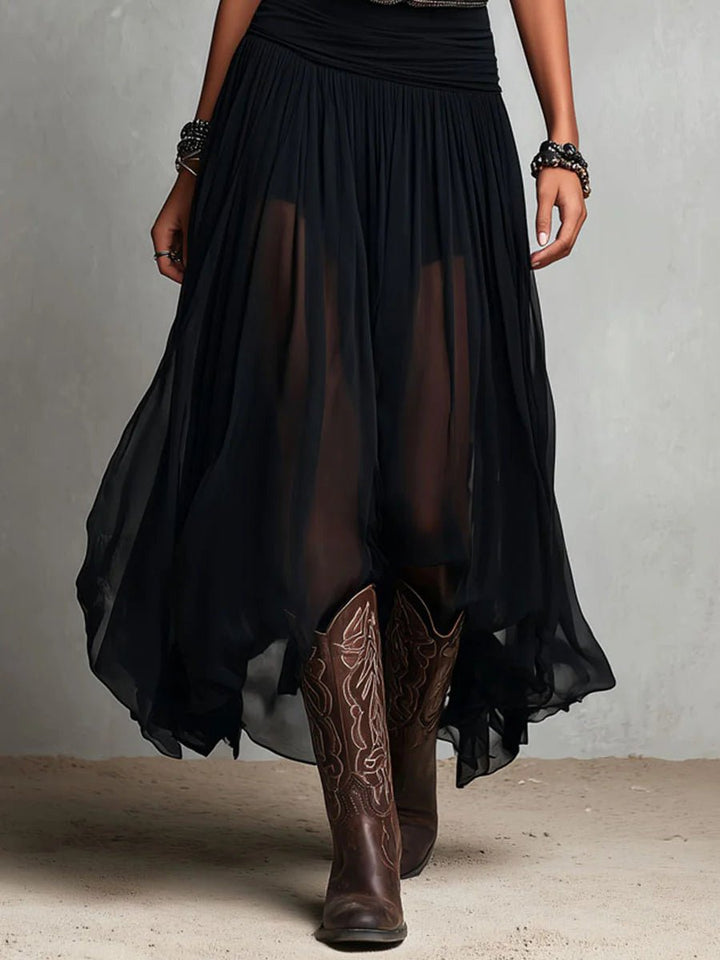 Damen Boho Maxi Kleid mit V-Ausschnitt Tüllrock