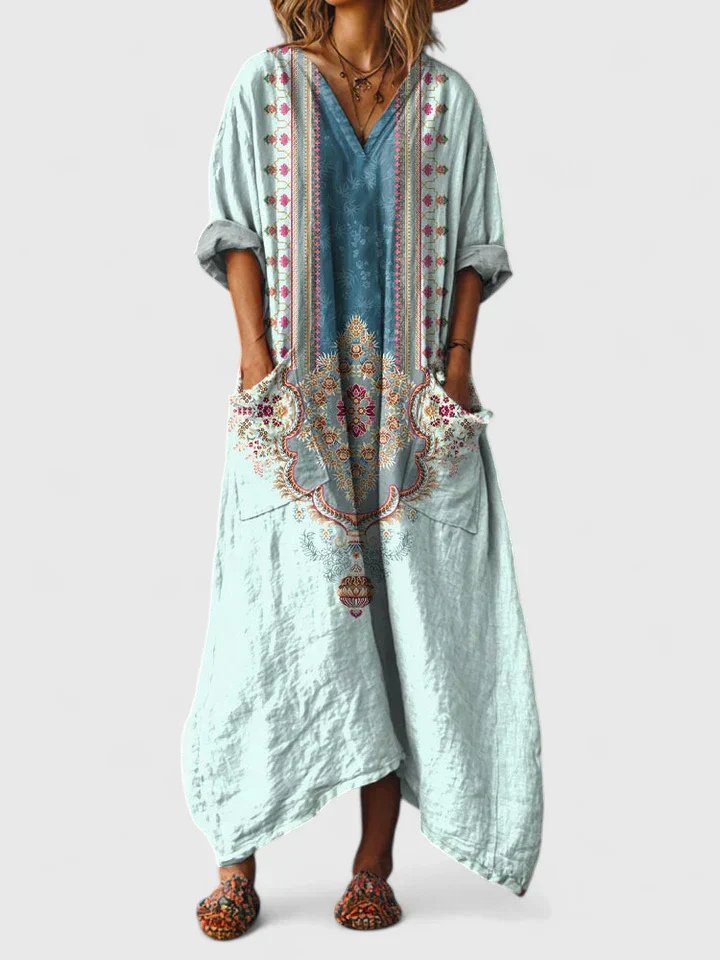 Damen Boho-Maxikleid mit Paisleymuster und Taschen - Powder Blue