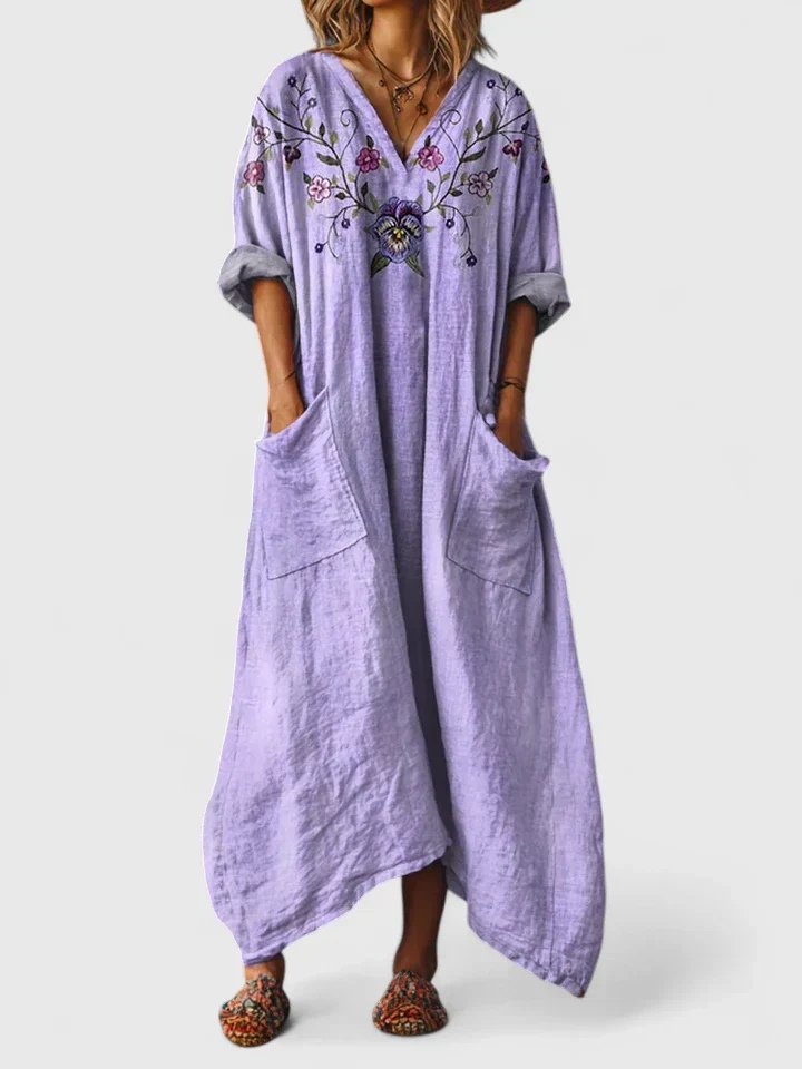 Damen Boho-Maxikleid mit Paisleymuster und Taschen - Purple