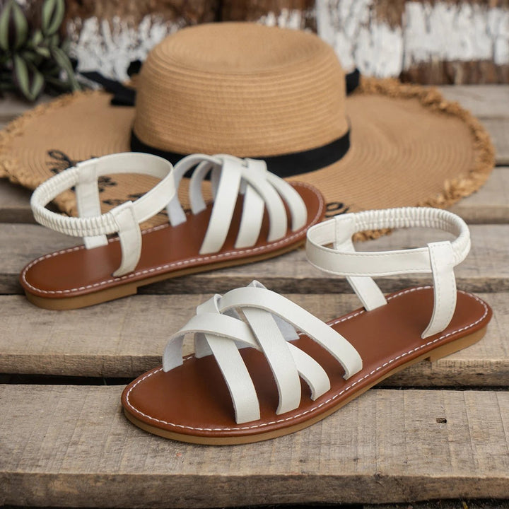Damen Boho Sandalen Flache Gladiator Crossover Riemen