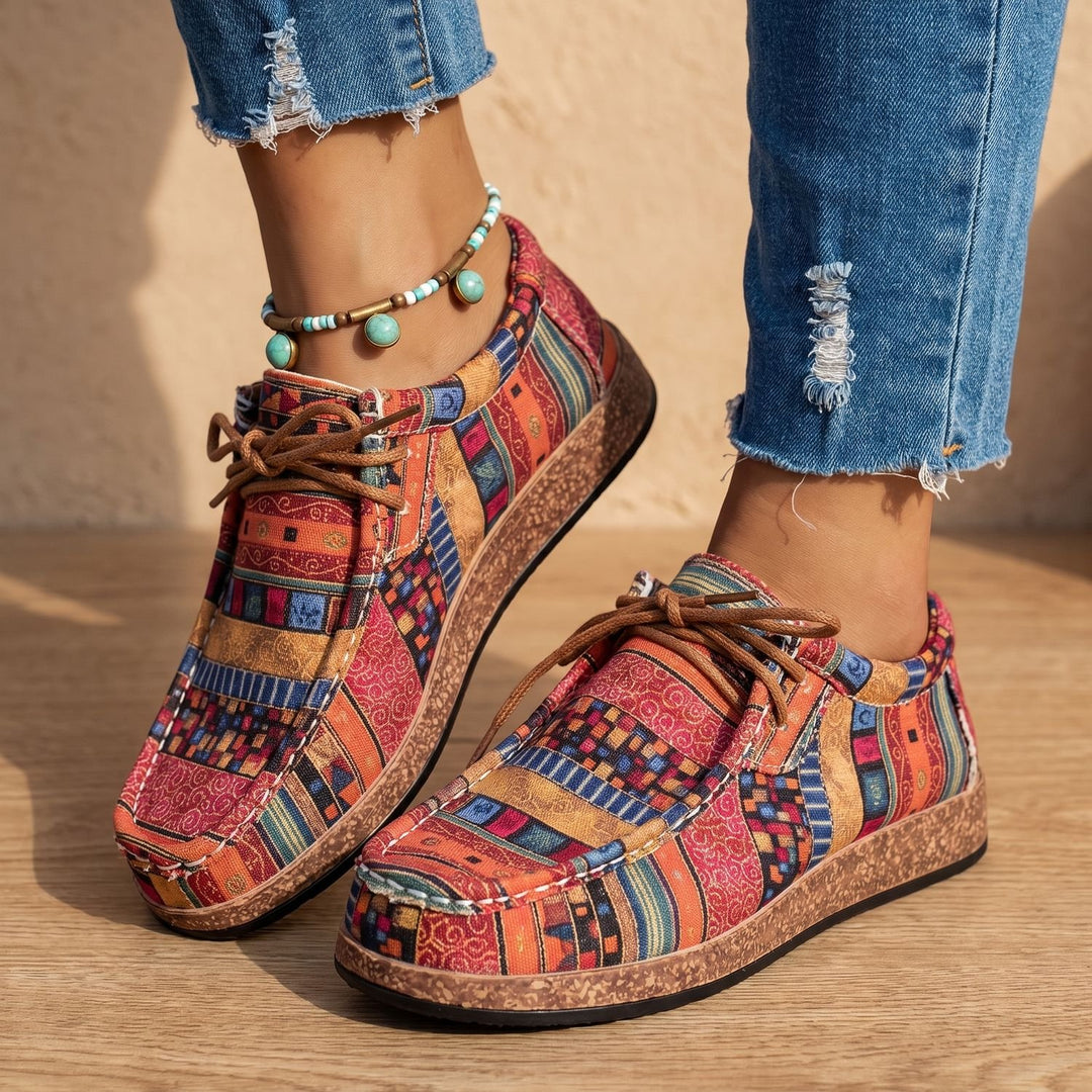 Damen Boho-Sneaker mit Schnürung für Alltag und Freizeit - Rot