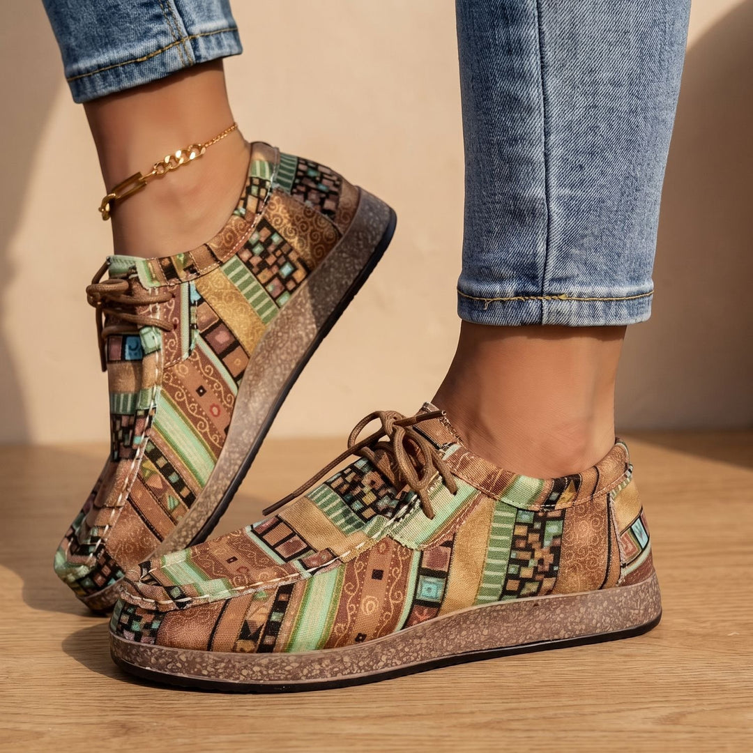 Damen Boho-Sneaker mit Schnürung für Alltag und Freizeit - Khaki