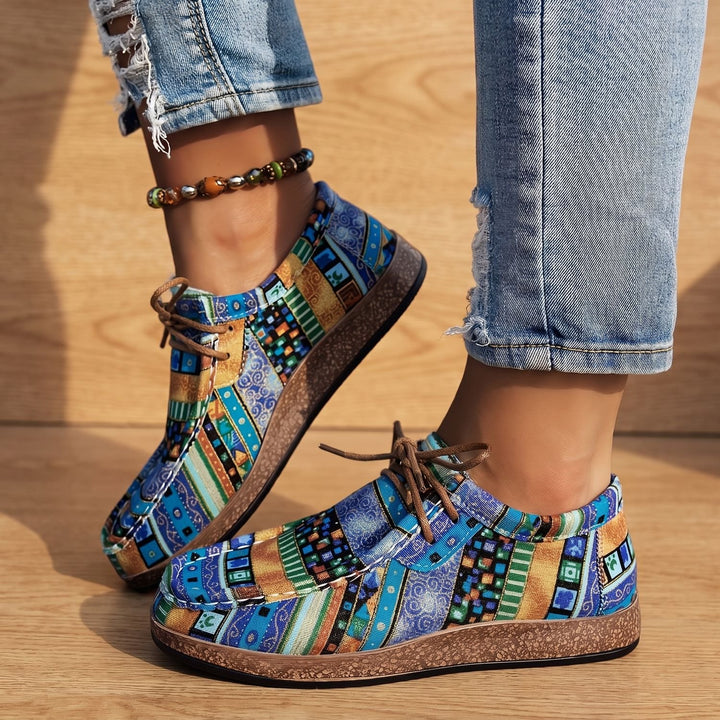 Damen Boho-Sneaker mit Schnürung für Alltag und Freizeit - Blau