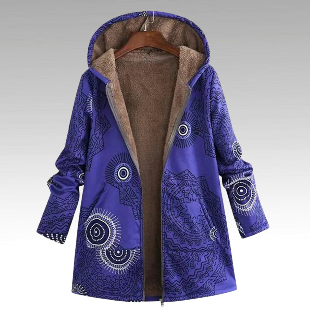 Damen Boho Winterjacke mit Sherpa-Futter Kapuze Reißverschluss - Lila