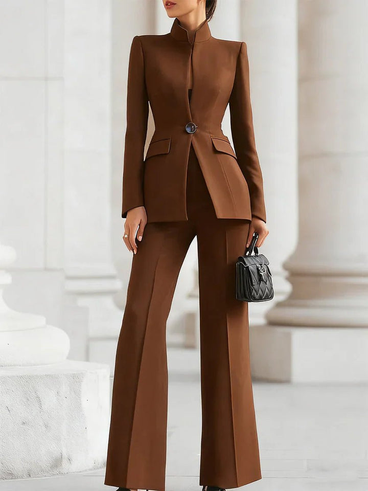 Damen Business Zweiteiler Longblazer Schlag Anzug - Brown