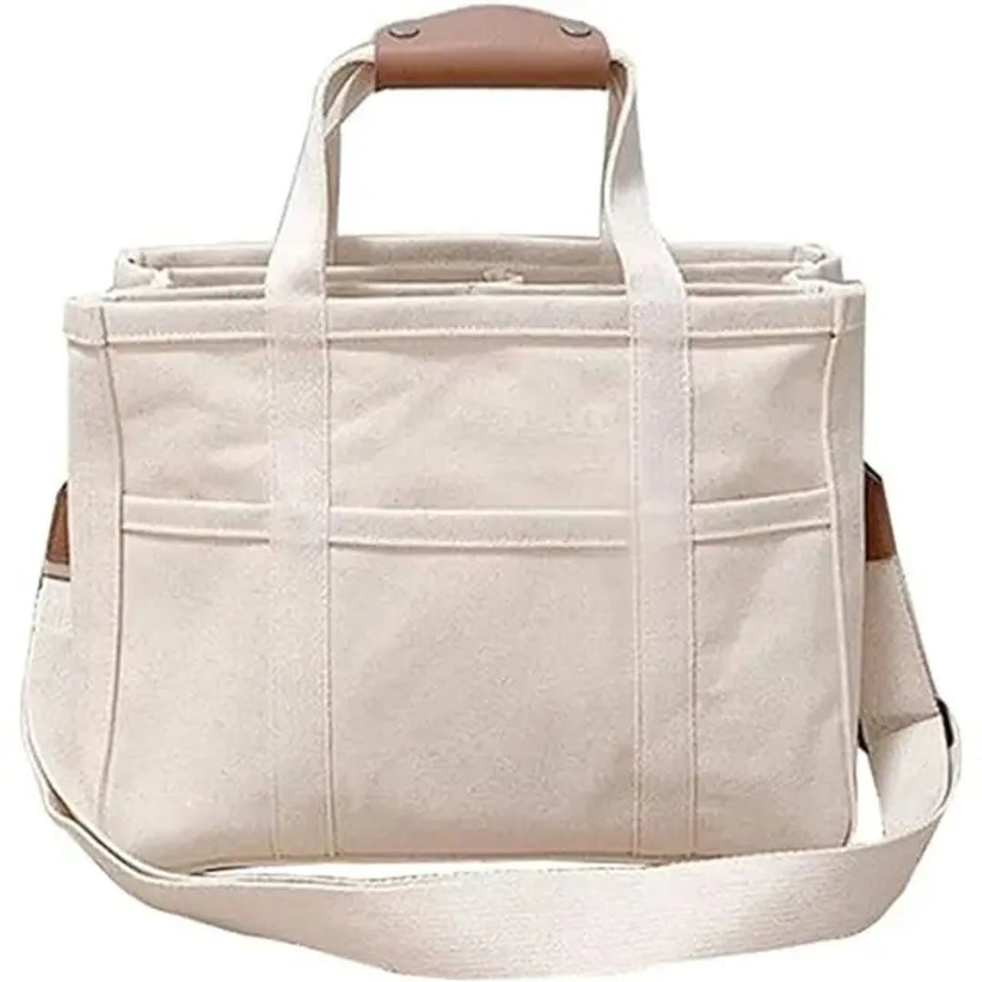 Damen Canvas Tote Bag Groß Mehrtaschen Crossbody Shopper - Beige