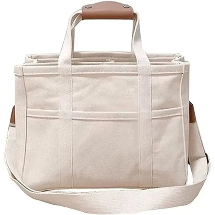 Damen Canvas Tote Bag Groß Mehrtaschen Crossbody Shopper - Beige
