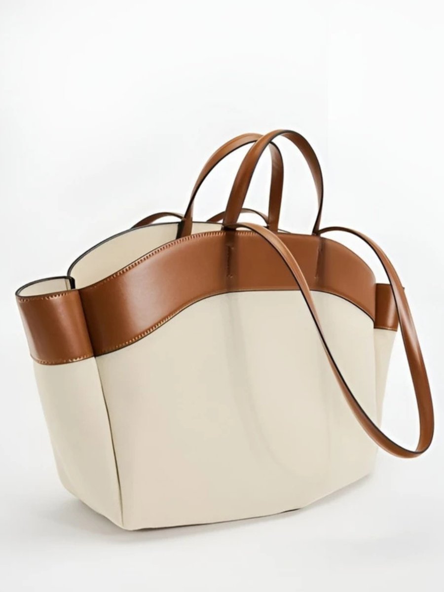 Damen Canvas Tote Bag große Schultertasche mit Lederdetails