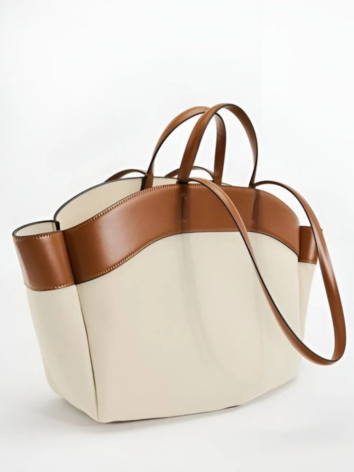 Damen Canvas Tote Bag große Schultertasche mit Lederdetails