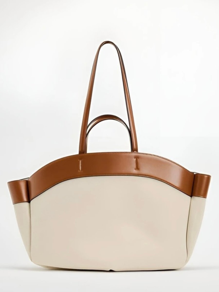 Damen Canvas Tote Bag große Schultertasche mit Lederdetails
