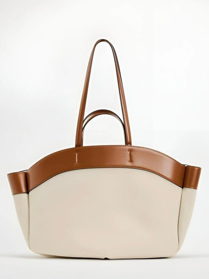 Damen Canvas Tote Bag große Schultertasche mit Lederdetails