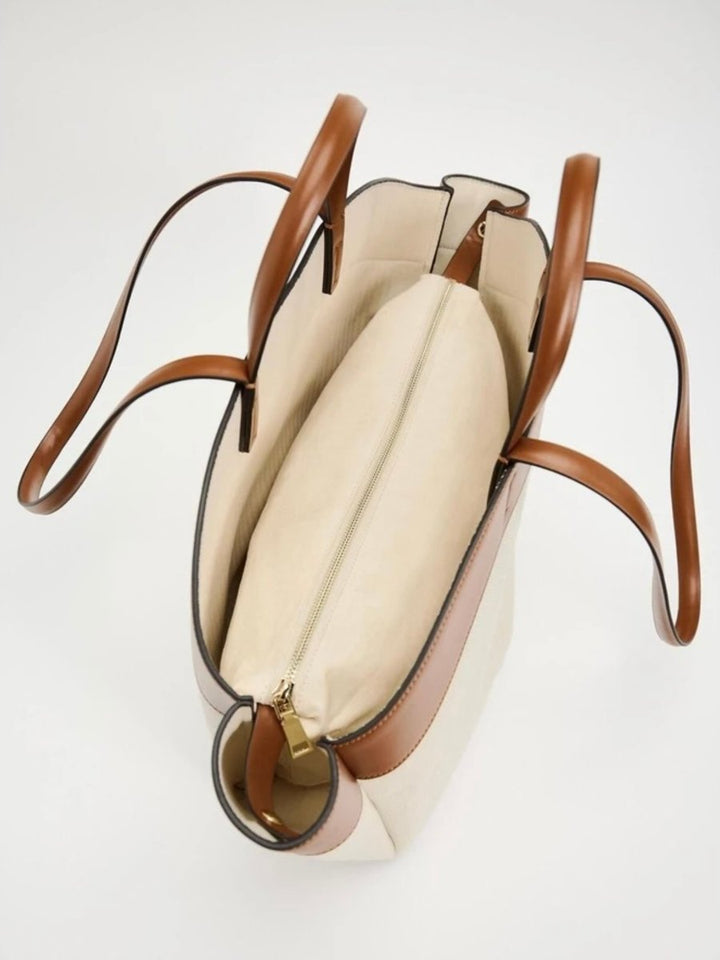 Damen Canvas Tote Bag große Schultertasche mit Lederdetails