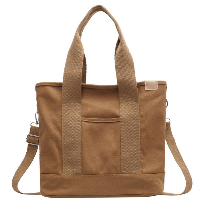 Damen Canvas Tote Bag Multifunktionale Schultertasche mit Schultergurt - Khaki