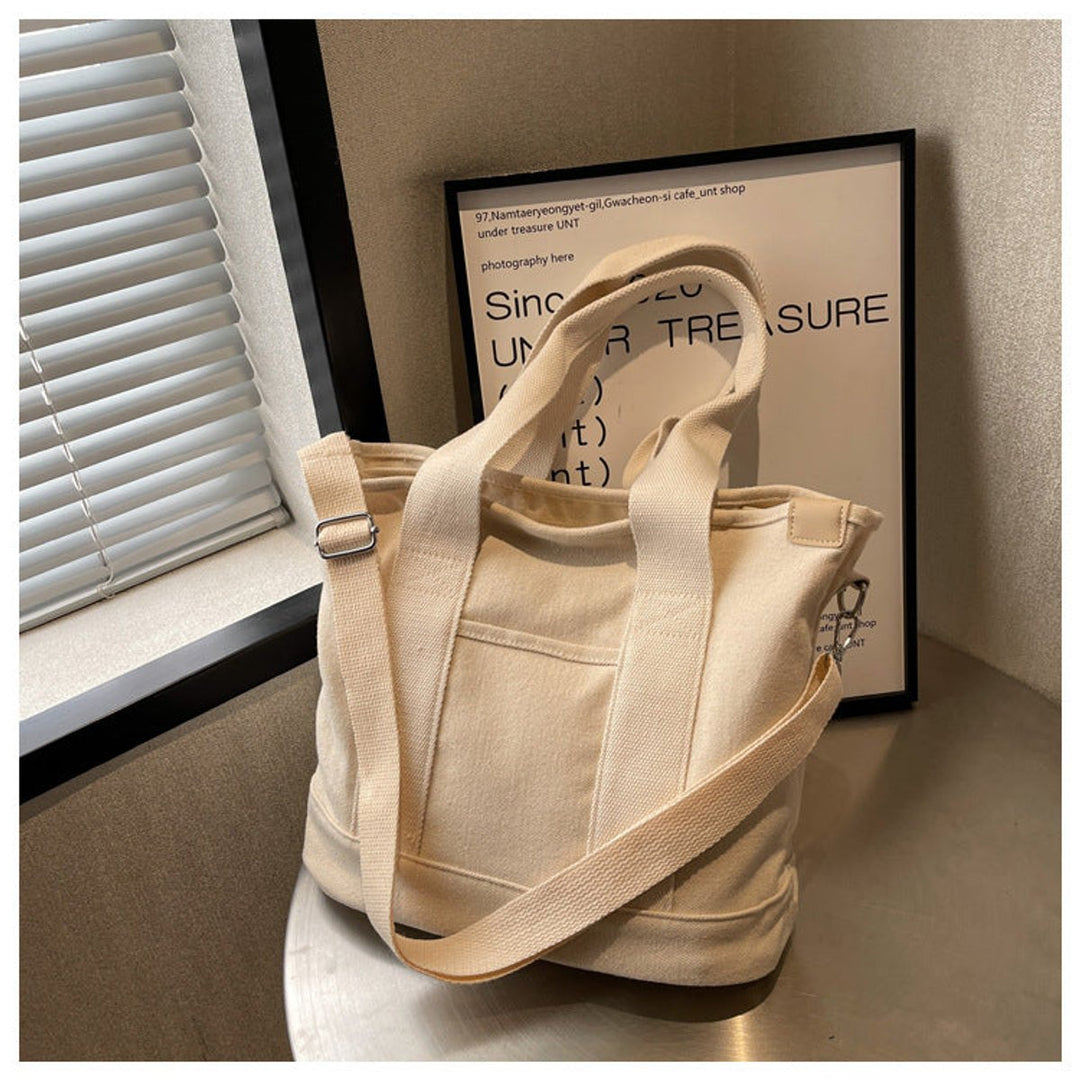 Damen Canvas Tote Bag Multifunktionale Schultertasche mit Schultergurt