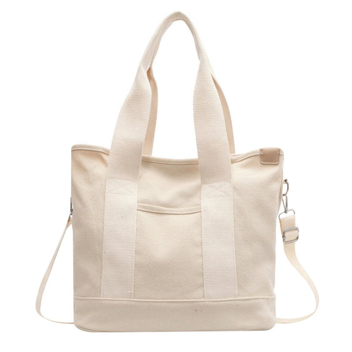 Damen Canvas Tote Bag Multifunktionale Schultertasche mit Schultergurt - Weiß