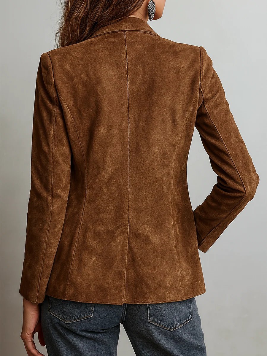 Damen Cardigan Blazer Kunstwildleder Tailored-Fit Knopfleiste