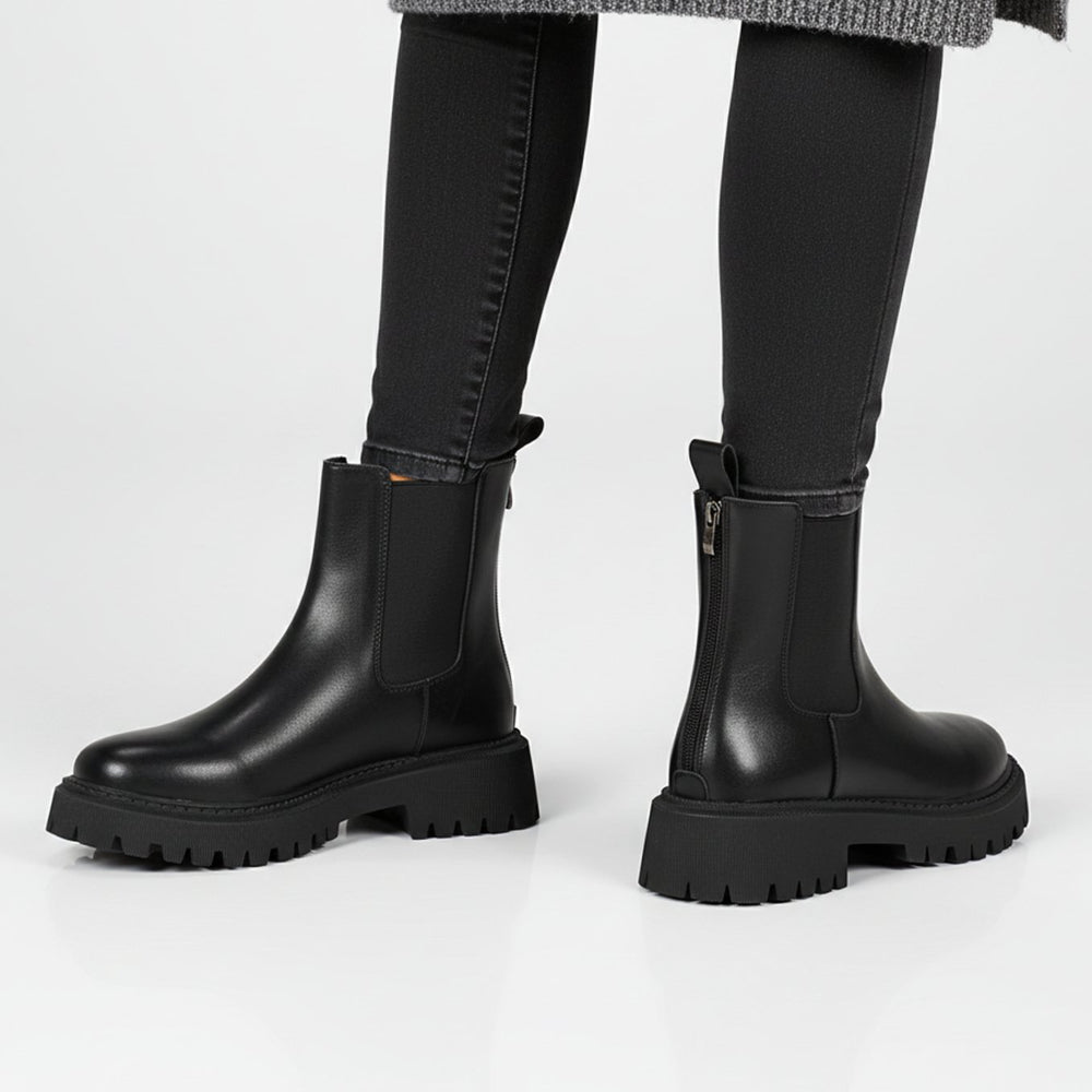 Damen Chelsea Stiefeletten mit Profilsohle und Rückenreißverschluss