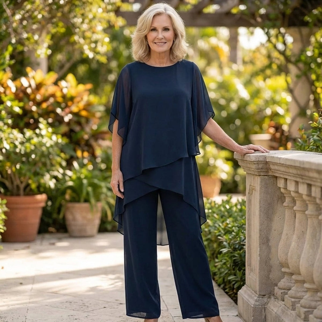 Damen Chiffon Lagen-Set Weites Oberteil Elegante Hose