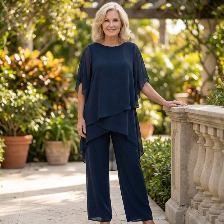 Damen Chiffon Lagen-Set Weites Oberteil Elegante Hose