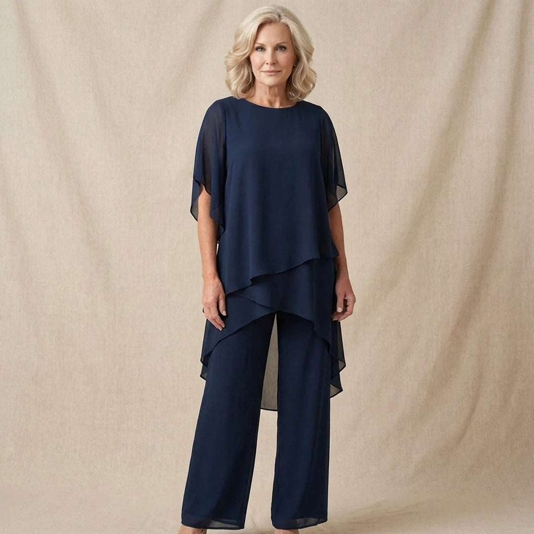 Damen Chiffon Lagen-Set Weites Oberteil Elegante Hose