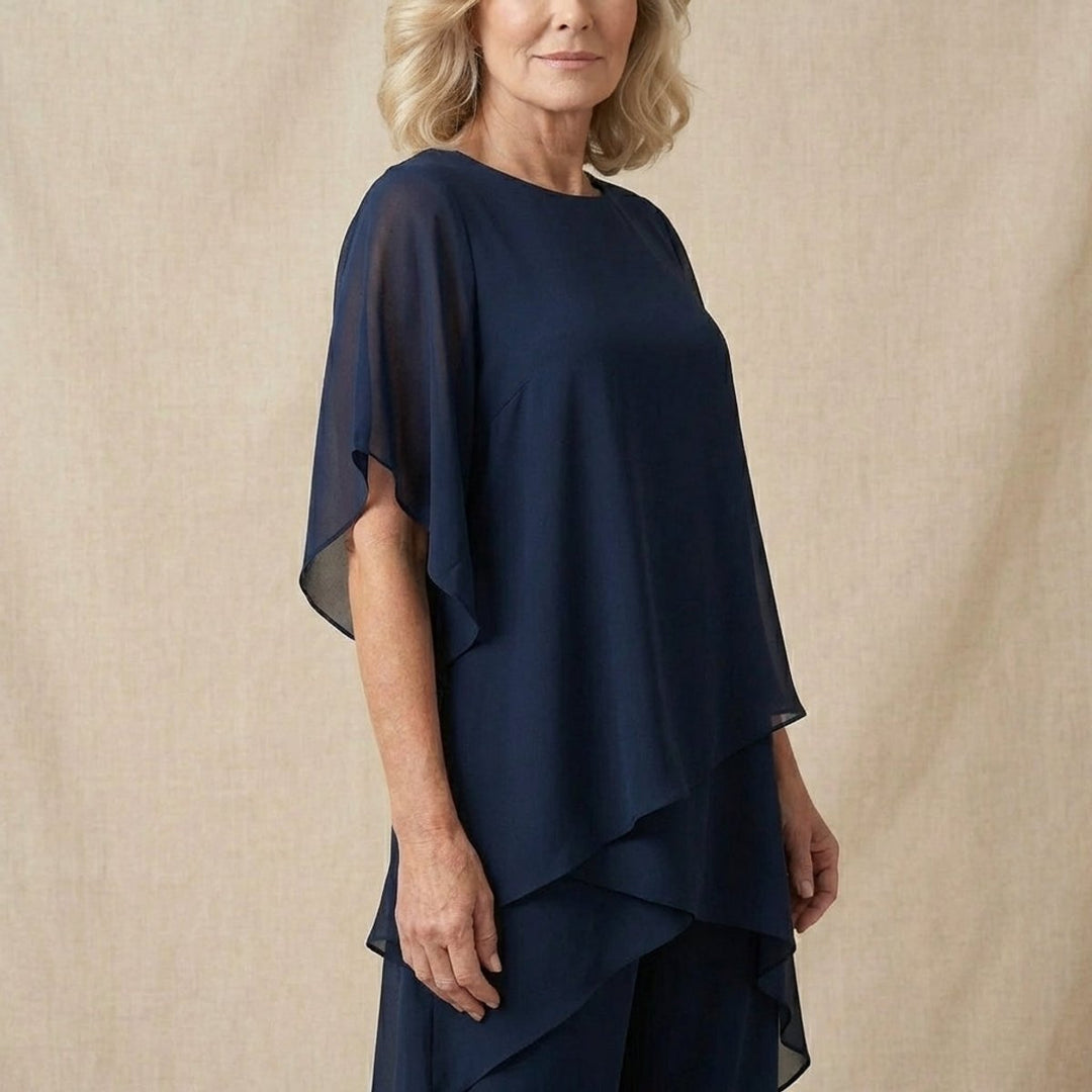 Damen Chiffon Lagen-Set Weites Oberteil Elegante Hose