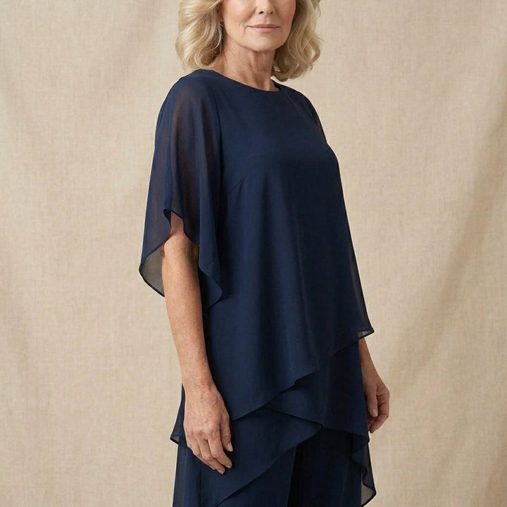 Damen Chiffon Lagen-Set Weites Oberteil Elegante Hose