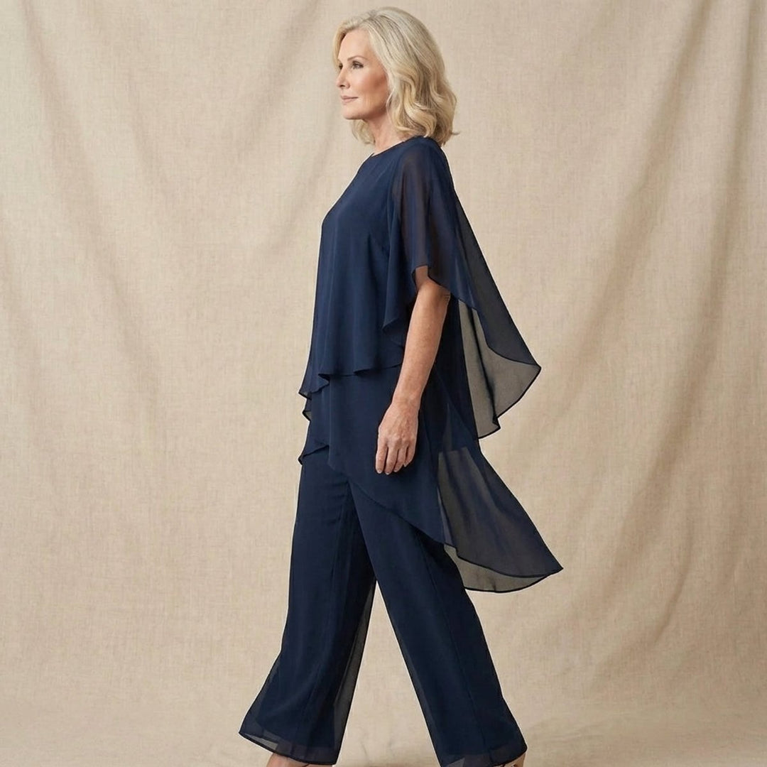 Damen Chiffon Lagen-Set Weites Oberteil Elegante Hose
