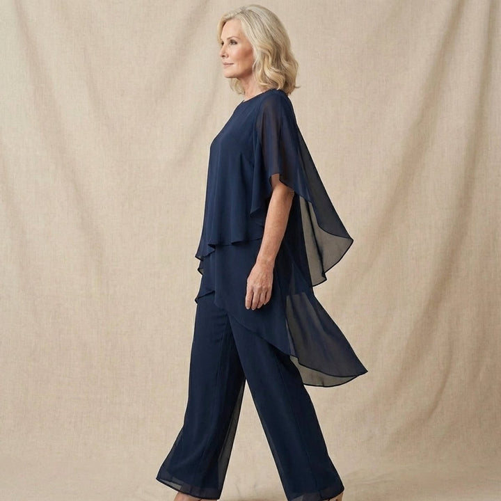Damen Chiffon Lagen-Set Weites Oberteil Elegante Hose