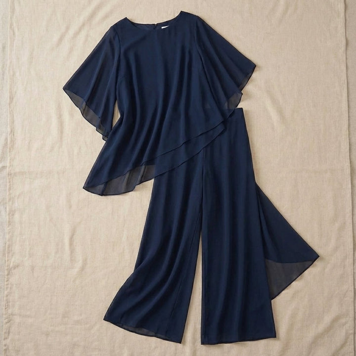 Damen Chiffon Lagen-Set Weites Oberteil Elegante Hose