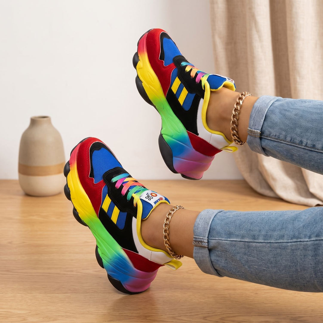 Damen Chunky Sneaker Mehrfarbig Bunt Plateau Schnürschuh