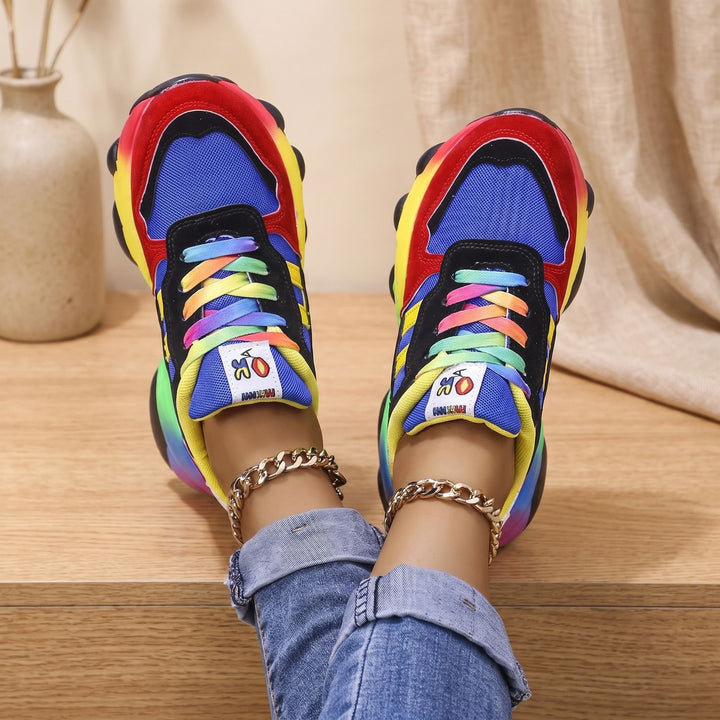 Damen Chunky Sneaker Mehrfarbig Bunt Plateau Schnürschuh