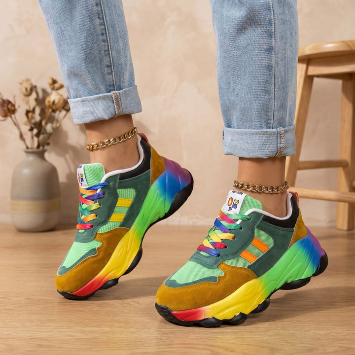 Damen Chunky Sneaker Mehrfarbig Bunt Plateau Schnürschuh