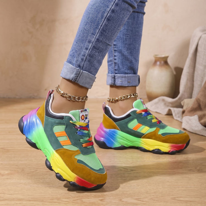 Damen Chunky Sneaker Mehrfarbig Bunt Plateau Schnürschuh