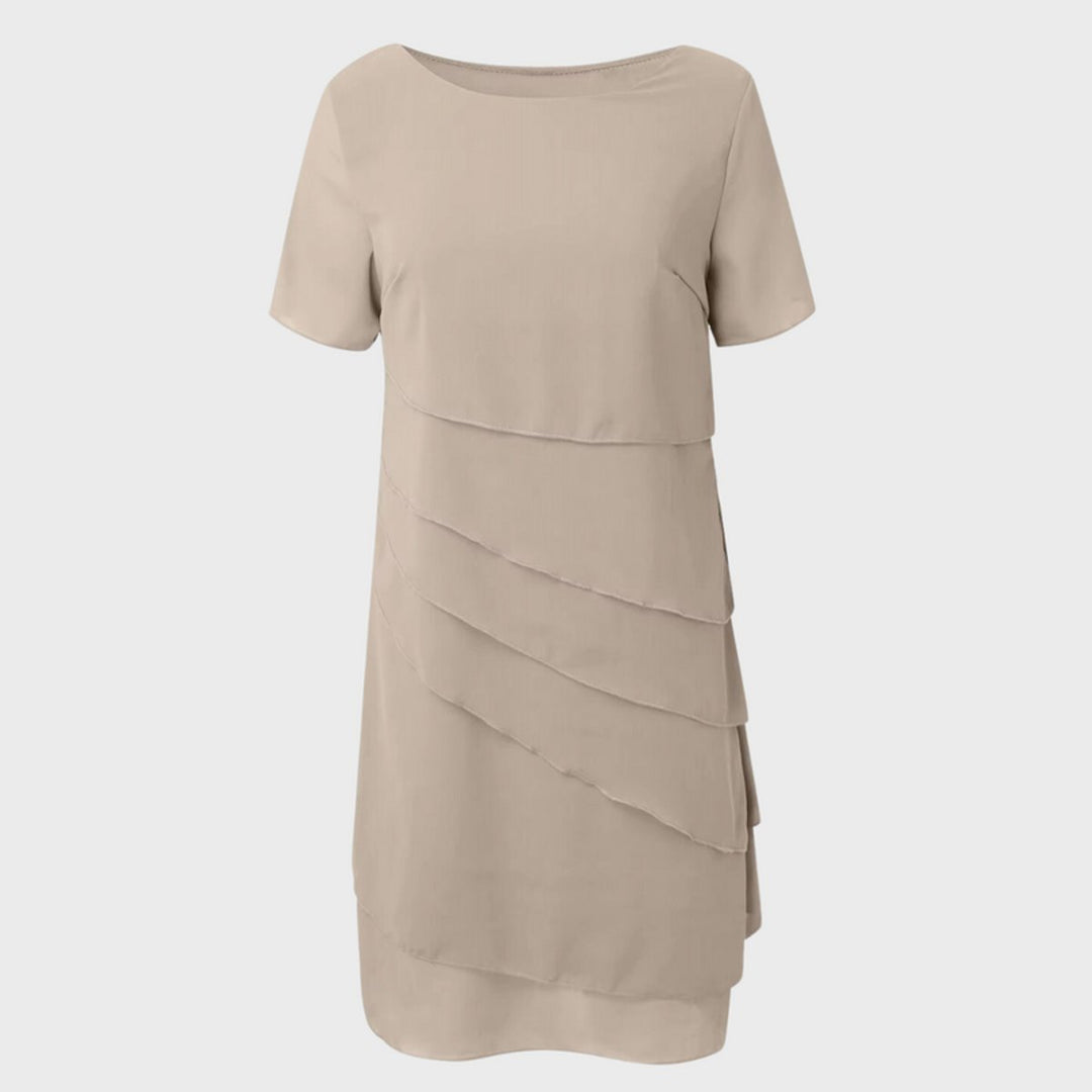 Damen Cocktailkleid geschichtetes Chiffon Kurzarm Abendkleid