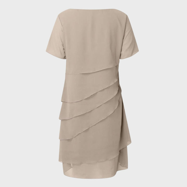 Damen Cocktailkleid geschichtetes Chiffon Kurzarm Abendkleid