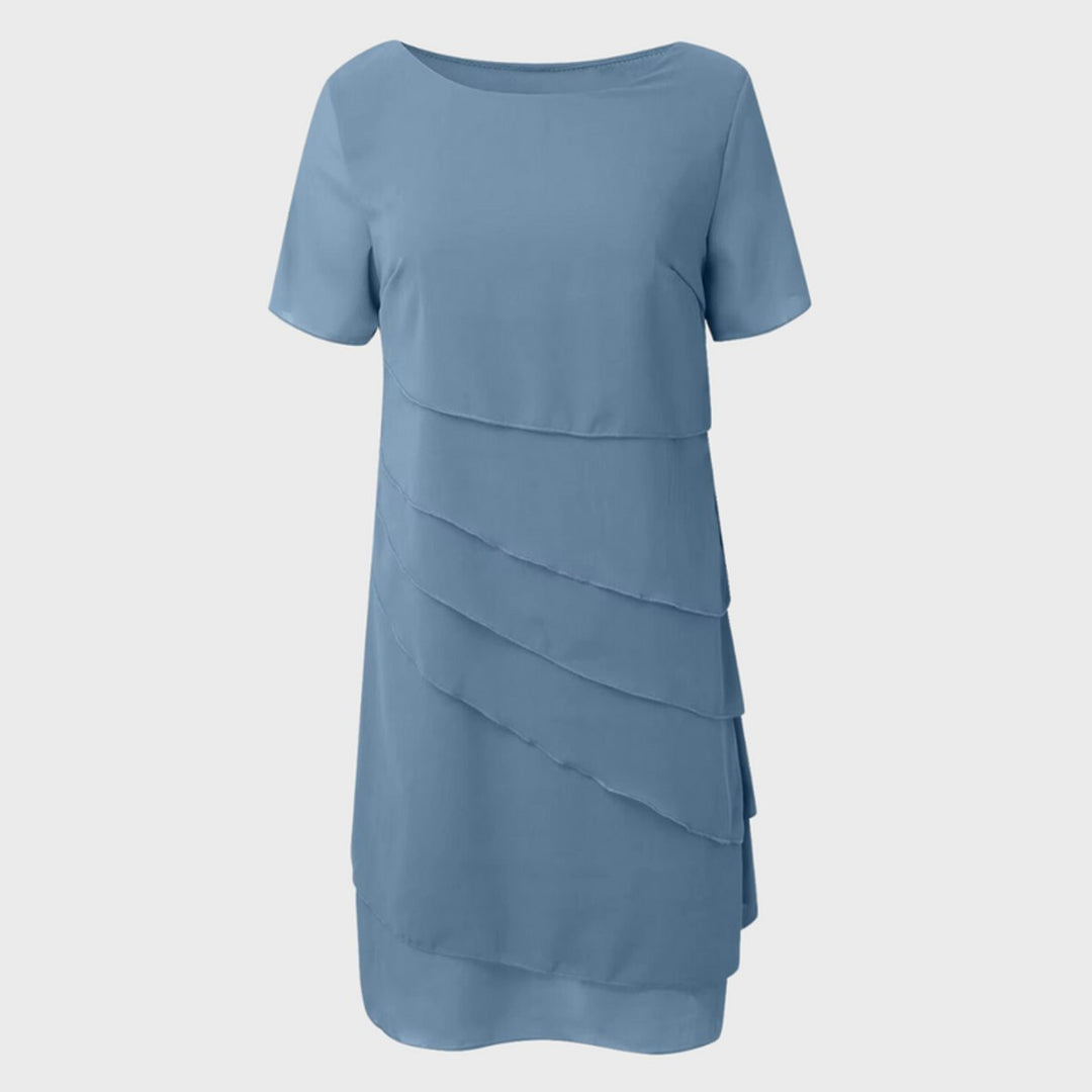 Damen Cocktailkleid geschichtetes Chiffon Kurzarm Abendkleid