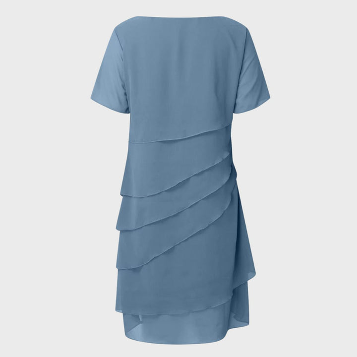 Damen Cocktailkleid geschichtetes Chiffon Kurzarm Abendkleid