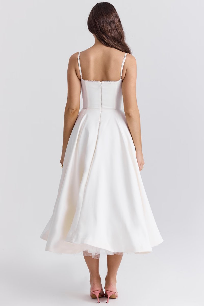 Damen Cocktailkleid Midi Schwingrock Bügelcup Trägerkleid