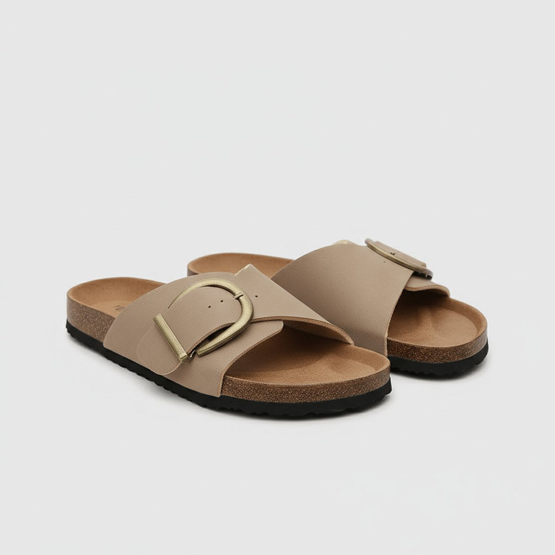 Damen Comfortable Sandals Breiter Riemen Schnalle Slip-On Flachsandalen