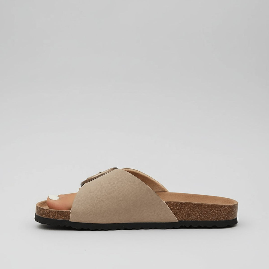 Damen Comfortable Sandals Breiter Riemen Schnalle Slip-On Flachsandalen
