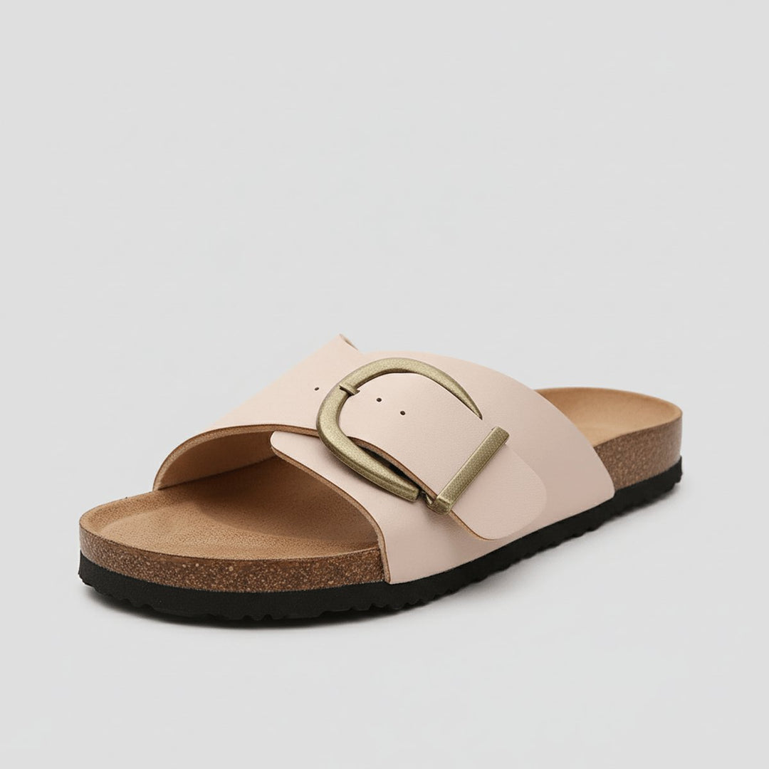 Damen Comfortable Sandals Breiter Riemen Schnalle Slip-On Flachsandalen - Blush Pink
