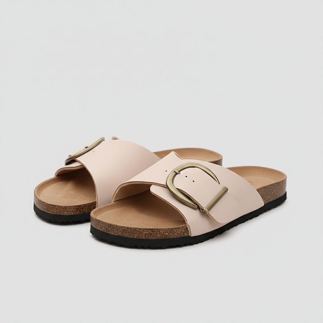 Damen Comfortable Sandals Breiter Riemen Schnalle Slip-On Flachsandalen